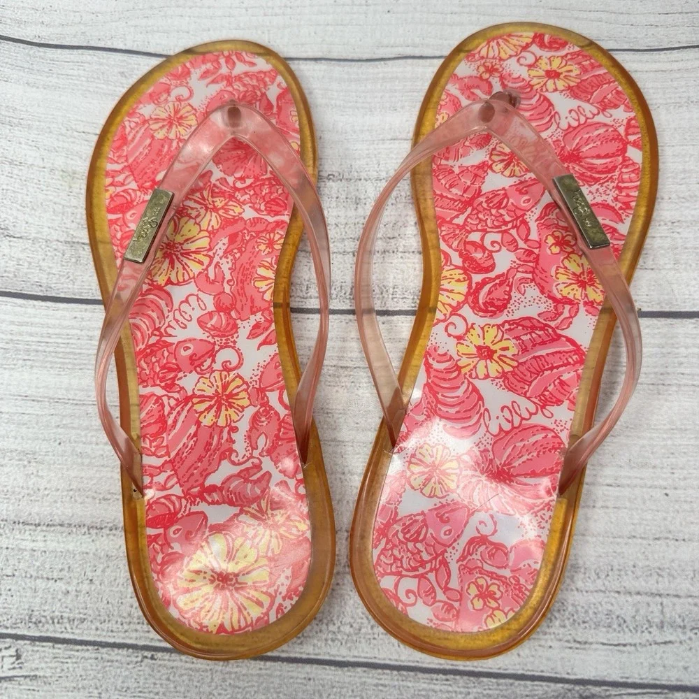 Lilly Pulitzer Sandals Womens‎ Size 7 Pink Thong Slip On Jelly Sea Shell